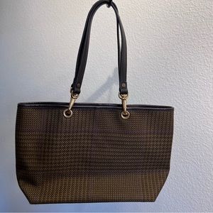 Ralph Lauren mini tote houndstooth with purple accent brass/gold tone hardware